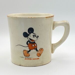Vintage 1930’s Walt Disney Child’s Mickey Mouse White Ceramic Mug Patriot China